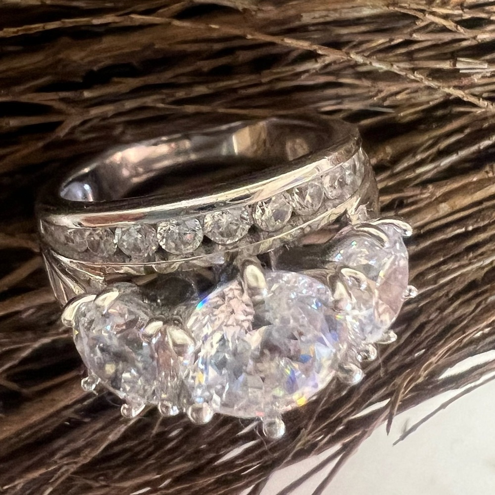 Vintage Inspired Sterling Silver 925 Ring With CZ Stones Engagement Ring Bold 6”